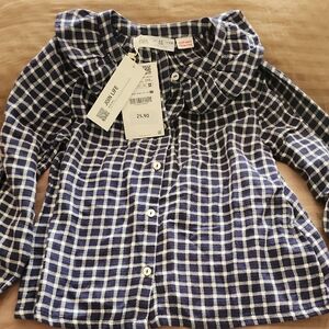 Zara Kids Blue and White Plaid Button Down Shirt